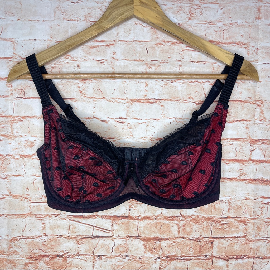 Parfait | 32ddd Red/Black Heart Lace Bra